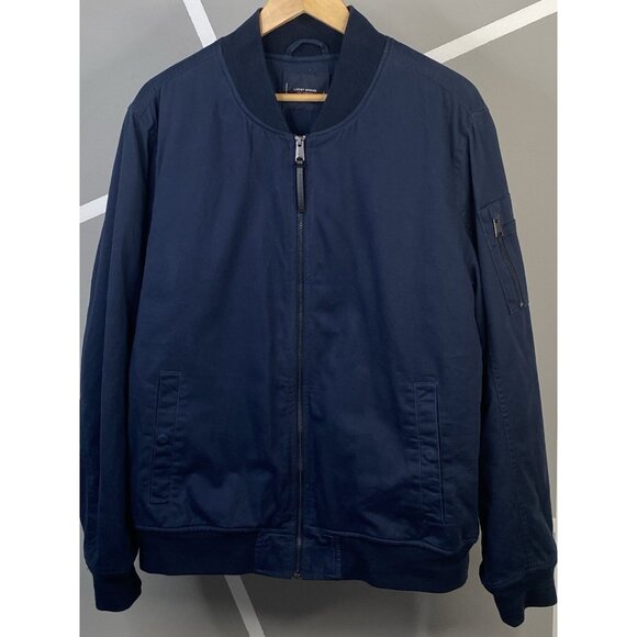 Lucky Brand Cotton Sherpa Lined Bomber Jacket Men’s L Full Zip Navy Blue - Picture 1 of 16